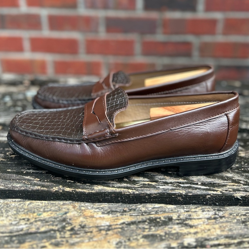 Hitchcock Wide Shoes for Men Croc Moc  Brown Leather Penny Loafer Sz 11 5E G8